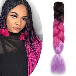 1 Packs Haarverlängerung Crochet Braids Extensions Flechten Hair Braiding Haar Synthetik 24 Zoll Schwarz & Rose & Hellpurpurn-1 von SEGO