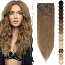 Clip in Haarverlängerung Echthaar Haar Extensions 8 Tressen Haarteil 100% Remy Human Haar dünn glatt günstig Hellbraun#6 8"(20cm)-45g von SEGO