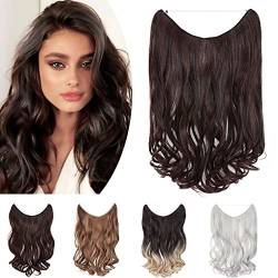 SEGO 50cm Secret Hair Extensions 1 Tresse Haarverlängerung Haare Haarteil mit Unsichtbarer Draht Invisible gewellt Dunkelbraun Mix Dunkles Goldbraun von SEGO