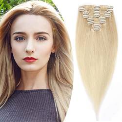 SEGO Clip in Extensions Echthaar Haarverlängerung Haarteil 8 Tressen hitzebeständig glatt 7A 100% Human Haar Platinumblond#60 50 cm (105 g) von SEGO