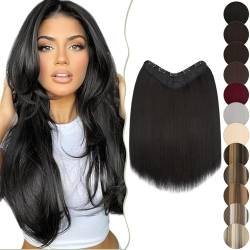 SEGO Clip in Extensions wie Echthaar 1 Pcs U-FÖRMIG Haarverlängerungen Haarteile mit 5 Klips 45 cm günstig glatt für Voller Kopf 160g Rabenschwarz von SEGO