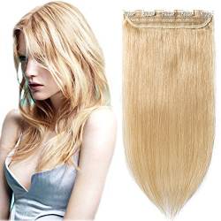 SEGO Clip in Haar Extensions Echthaar Haarverlängerungen ein Tresse 5 Clips Haarverdichtung Haarteil 100% Remy Human Hair Mittelblond#24 12"(30cm)-40g von SEGO