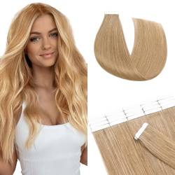 SEGO Echthaar Tape in Extensions Haarverlängerung Invisible Seamless Haarteile Skin Weft Menschenhaarverlängerung Klebestreifen Honigblond#27 40 cm (20 Stück) von SEGO