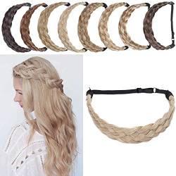 SEGO Extensions Haarband geflochtene Braids Haar Haarverlängerung verstellbare Stirnband elastische Stretch Haarteil Beauty-Accessoire für Frauen Dark Blonde Mix Bleichblond L-3.8cm(1.5")-50g von SEGO