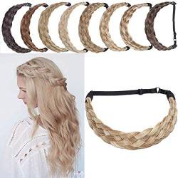 SEGO Extensions Haarband geflochtene Braids Haar Haarverlängerung verstellbare Stirnband elastische Stretch Haarteil Beauty-Accessoire für Frauen Honigblond & Bleichblond L-3.8cm(1.5")-50g von SEGO