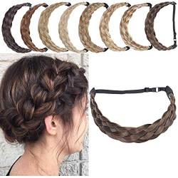 SEGO Extensions Haarband geflochtene Braids Haar Haarverlängerung verstellbare Stirnband elastische Stretch Haarteil Beauty-Accessoire für Frauen Kastanienbraun & Aschbraun L-3.8cm(1.5")-50g von SEGO