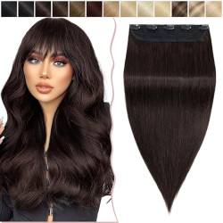 SEGO Haarteil Clip in Extensions Echthaar DICKER 1 Tresse 5 Clips Dicker Dichter Haarverlängerung 100% Remy Human Hair Dunkelbraun#2 10"(25cm)-65g von SEGO