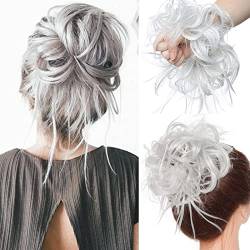 SEGO Haarteil Haargummi Messy Bun Extensions Dutt Scrunchie Hochsteckfrisuren Haarverlängerung Gelockt lockig Unordentlich 45g Silber-Grau von SEGO