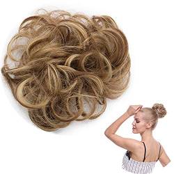 SEGO Haarteil Haargummi lockige Dutt Haarknoten Haarverlängerung unordentlicher Hochsteckfrisuren Hellbraun & Aschblond #12H24 von SEGO