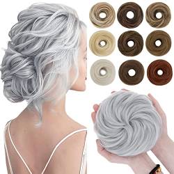 SEGO Haarteil mit Gummiband Große Dutt Haarteile Haargummi mit Haaren Haarverlängerung Ponytail Zopf Hair Bun für Damen (55 G) Sibergrau von SEGO