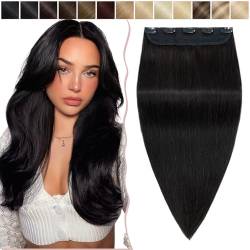 SEGO Haarverlängerungen Clip in Extensions DICKER 7A 100% Echtes menschliches Haar 1 Teilig 5 Clips Dichter Haarteil Remy Echthaar Glatt Naturschwarz #1B-1 14"(35cm)-75g von SEGO