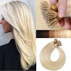 SEGO Nanoring Extension Echthaar 1g Loop Haarverlängerung Haarteile 50 Strähnen Glatt 100% Remy Human Haar Weiß bleichen#70 16"(40cm)-50g von SEGO