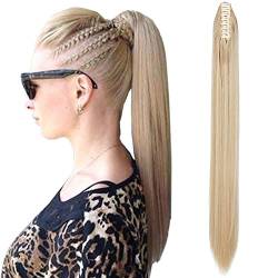 SEGO Ponytail Extension Pferdeschwanz Haarteil Haarverlängerung Zopf Hair Piece Haar Glatt Hitzebeständig wie Echthaar Golden Mix Bleichblond Glatt-26"(66cm)-150g von SEGO