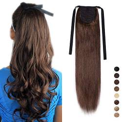 SEGO Ponytail Pferdeschwanz Haarteil Zopf Extensions Haarverlängerung Clip in Pony Echthaar Remy Hair Piece Mittelbraun #4-1 18"(45cm)-90g von SEGO