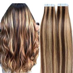 SEGO Tape Extensions Echthaar 20 Stück Klebeband Verlängerung Haarteile 100% Remy Human Haar Kleber Mittelbraun/Honigblond #4p27 20"(50cm)-30g von SEGO