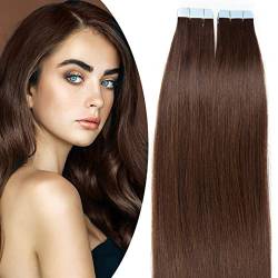 SEGO Tape Extensions Echthaar 20 Tressen/20 g Klebeband Haarverlängerung Haarteile 100% Remy Human Haar Kleber Mittelbraun#4 14"(35cm)-20g von SEGO