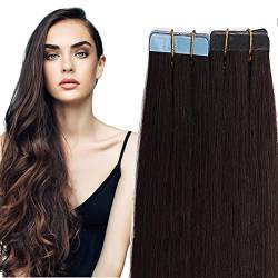 SEGO Tape Extensions Echthaar 20 Tressen/30 g Klebeband Band in Haarverlängerung Kleber Haarteile Hair Dunkelbraun#2-1 18"(45cm)-30g von SEGO