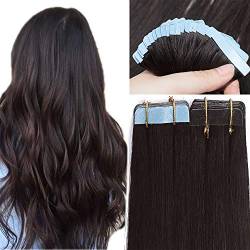 SEGO Tape Extensions Echthaar 20 Tressen/30 g Klebeband Haarverlängerung Haarteile 100% Remy Human Haar Kleber Naturschwarz#1B-1 16"(40cm)-30g von SEGO