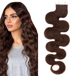 SEGO Tape Extensions Echthaar GEWELLT 35cm Klebeband Haarverlängerung 20 Stück 40G mit 10 PCS Doppelseitig Ersetz-Klebestreifen 100% Remy Haar Mittelbraun#4-1 von SEGO