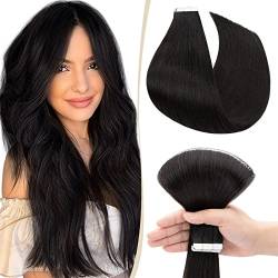 SEGO Tape Extensions Remy Echthaar Klebeband Haarverlängerung Haarteile 100% Human Haar 10pcs Naturschwarz#1B 22"(56cm)-25g von SEGO