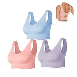 SEGRILA Damen Sport BH Set Gerippter Ohne Bügel Yoga Bustier Gepolsterter Fitness Training (Rosa,Lila,Brau, L) von SEGRILA