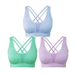 SEGRILA Damen Sport BH Set Ohne Bügel Kreuz Rücken Yoga Bustier Gepolsterter (Blau,Lila,Grün 2XL) von SEGRILA