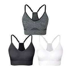 SEGRILA Damen Sport BH Set Ringerrücken Ohne Bügel Yoga Bustier Gepolsterter Fitness Training,Schwarz,weiß,grau,XL von SEGRILA