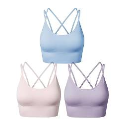 SEGRILA Sport BH Damen Bustier Gepolstert Ohne Bügel mit gekreuzten Rückenpartien für Yoga Fitness, Rosa,lila,blau, M von SEGRILA