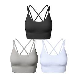 SEGRILA Sport BH Damen Bustier Gepolstert Ohne Bügel mit gekreuzten Rückenpartien für Yoga Fitness, Schwarz,weiß,grau, L von SEGRILA