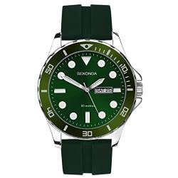 Sekonda Balearic Herren-Armbanduhr, 44 mm, Quarzuhrwerk, analog, Tag-/Datumsanzeige, Gummiband, grün, Riemen von SEKONDA