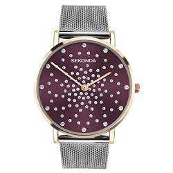 Sekonda Celeste 40500 Damen-Armbanduhr, 36 mm, Quarz, Analog-Anzeige, Edelstahl-Mesh-Armband, Rot von SEKONDA