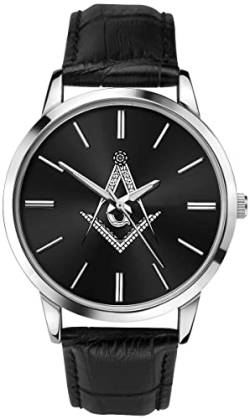 Sekonda Herren-Armbanduhr Freimaurer, analog, Quarz, schwarzes Zifferblatt, schwarzes Lederarmband 90094 von SEKONDA