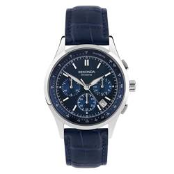 Sekonda Racer Herren-Quarzuhr 42 mm in Blau mit analoger Datumsanzeige und blauem Lederband 30108, Armband von SEKONDA
