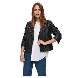 Damen SELECTED Kurze Leder Jacke | Lammleder Biker Jacket SLFKATIE | Cropped Style Coat, Farben:Schwarz, Größe:34 von SELECTED FEMME