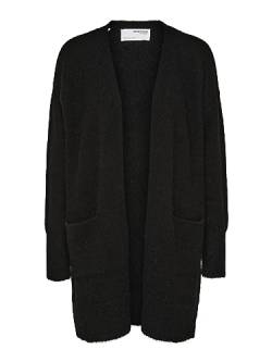 Damen Selected Lange Strickjacke mit Taschen | Open Stretch Casual Cardigan | Knitted Coat SLFLULU, Farben:Schwarz, Größe:L von SELECTED FEMME