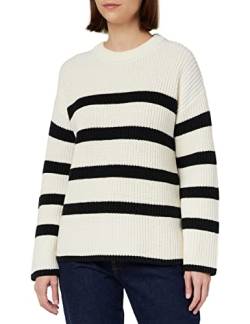 SELECTED FEMME Women's SLFBLOOMIE LS Knit O-Neck B NOOS Pullover, Snow White/Stripes:Black, L von SELECTED FEMME