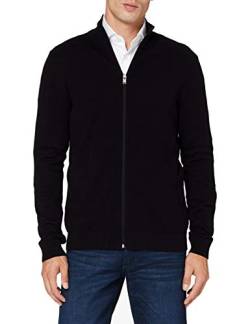 Herren Selected Basic Strickjacke | Einfarbiger Baumwolle Cardigan | SLHBERG Zip Longsleeve Sweatshirt, Farben:Schwarz, Größe Pullover:XXL von SELECTED HOMME