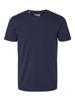 Herren Selected Basic T-Shirt | Einfarbiges Rundhals Kurzarm Shirt SLHNEWPIMA | Jersey Stretch Baumwolle, Farben:Navy, Größe:M von SELECTED HOMME