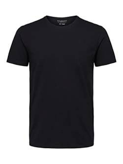 Herren Selected Basic T-Shirt | Einfarbiges Rundhals Kurzarm Shirt SLHNEWPIMA | Jersey Stretch Baumwolle, Farben:Schwarz, Größe:L von SELECTED HOMME