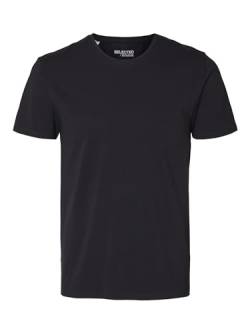 Herren Selected Basic T-Shirt | Einfarbiges Rundhals Kurzarm Shirt SLHNEWPIMA | Jersey Stretch Baumwolle, Farben:Schwarz, Größe:M von SELECTED HOMME