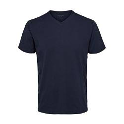 Herren Selected V-Ausschnitt T-Shirt | Einfarbiges Basic Kurzarm Shirt SLHNEWPIMA | Stretch Baumwolle, Farben:Navy, Größe:L von SELECTED HOMME