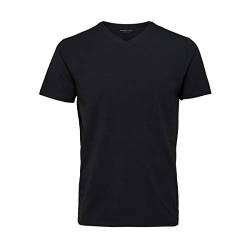 Herren Selected V-Ausschnitt T-Shirt | Einfarbiges Basic Kurzarm Shirt SLHNEWPIMA | Stretch Baumwolle, Farben:Schwarz, Größe:L von SELECTED HOMME