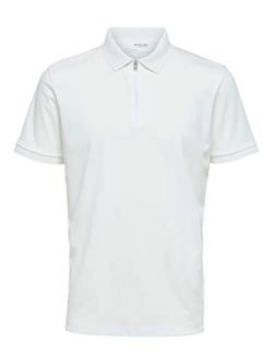 SELECTED HOMME Herren Slhfave Zip Ss Polo, Cloud Dancer, L von SELECTED HOMME