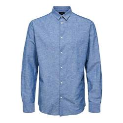 Selected Homme Herren SLHSLIMNEW-Linen Shirt LS W NOOS Hemd, Medium Blue Denim, M von SELECTED HOMME