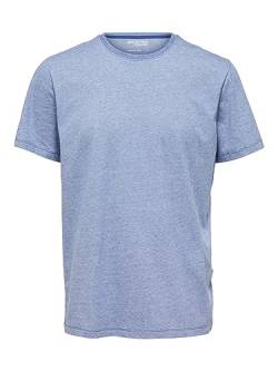 SELETED HOMME Men's SLHASPEN Mini STR SS O-Neck Tee W NOOS T-Shirt, Limoges/Stripes:Bright White, L von SELETED HOMME