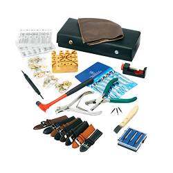 SELVA Werkzeugset zum Wechseln von Leder- und Metallarmbändern, Komplettset für alle Bänderarten, mit Gehäuseöffner, Lochzange, Poliertuch, Hammer, Stiftentferner-Set UVM. von SELVA