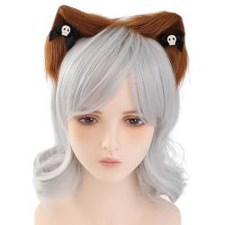 Plüsch-Katzenohr-Stirnbänder mit Totenkopf-Schleife, Plüsch-Katzen-Stirnbänder für Anime-Themenversammlungen für Mädchen, Halloween, Stirnbänder für Damen, Halloween-Haarbänder von SELiLe