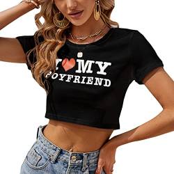 SELiLe Damen T-Shirt mit Buchstabendruck I Love My Boyfriend Crop Top Slim Casual T-Shirt Kurzarm mit Rundhalsausschnitt von SELiLe