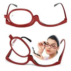 Make Up Schminkbrille mit klappbaren Brillenglas,Lesebrillen Damen Schminkbrille,Make up Brille,Schminkbrille Make up Brille Lesebrille Presbyopie Brille Sehhilfe,Makeup Lesebrille,+1.5,Rot von SEMINISMAR