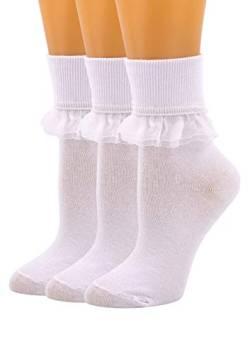 SEMOHOLLI Damen Knöchelsocken, Frauen Spitze Rüschen Rüschen Knöchel Socken Mode Damen Mädchen Prinzessin - Weiß - von SEMOHOLLI